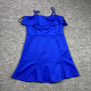 Sweet Storm Dress Womens L Royal Blue Off The Shoulder Ruffle Fit & Flare Mini